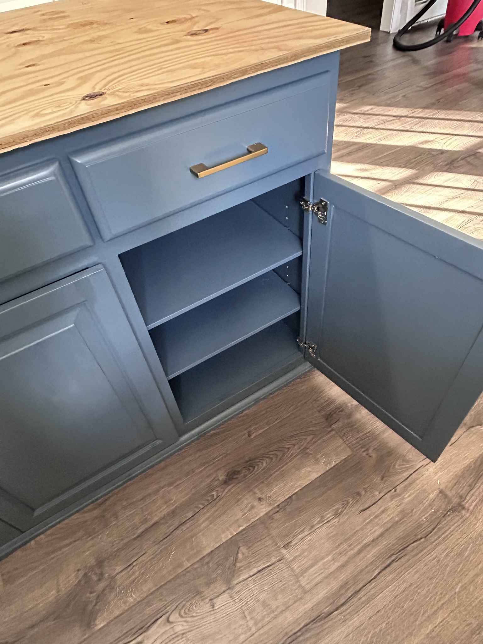 blue cabinet open door